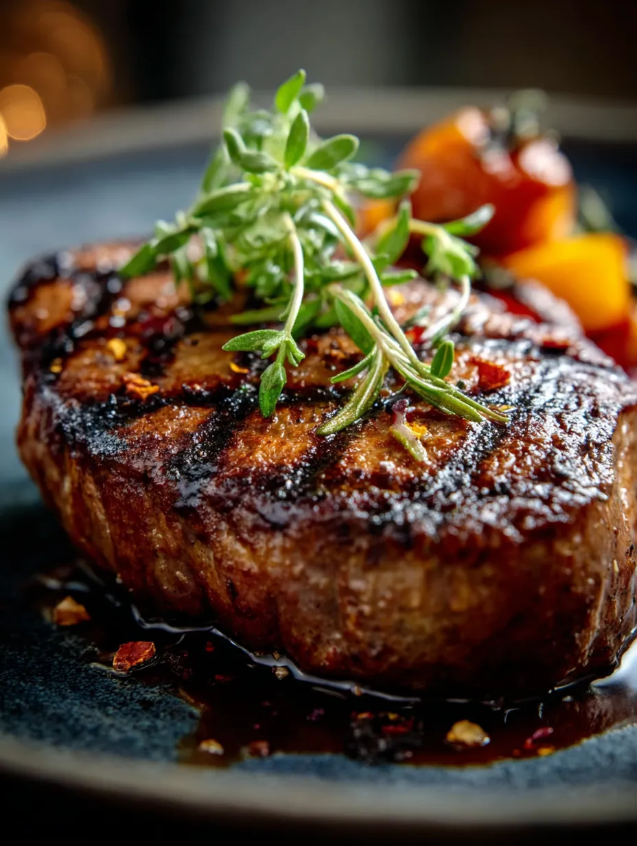Una parrilla cargada con un steak, pinchado con un tenedor de cocina.