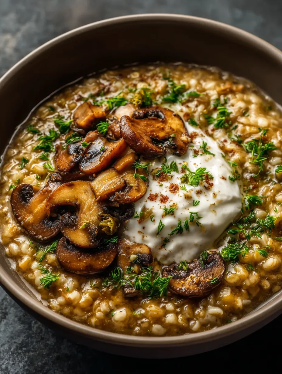 Un cuenco pequeño con champiñones y arroz.