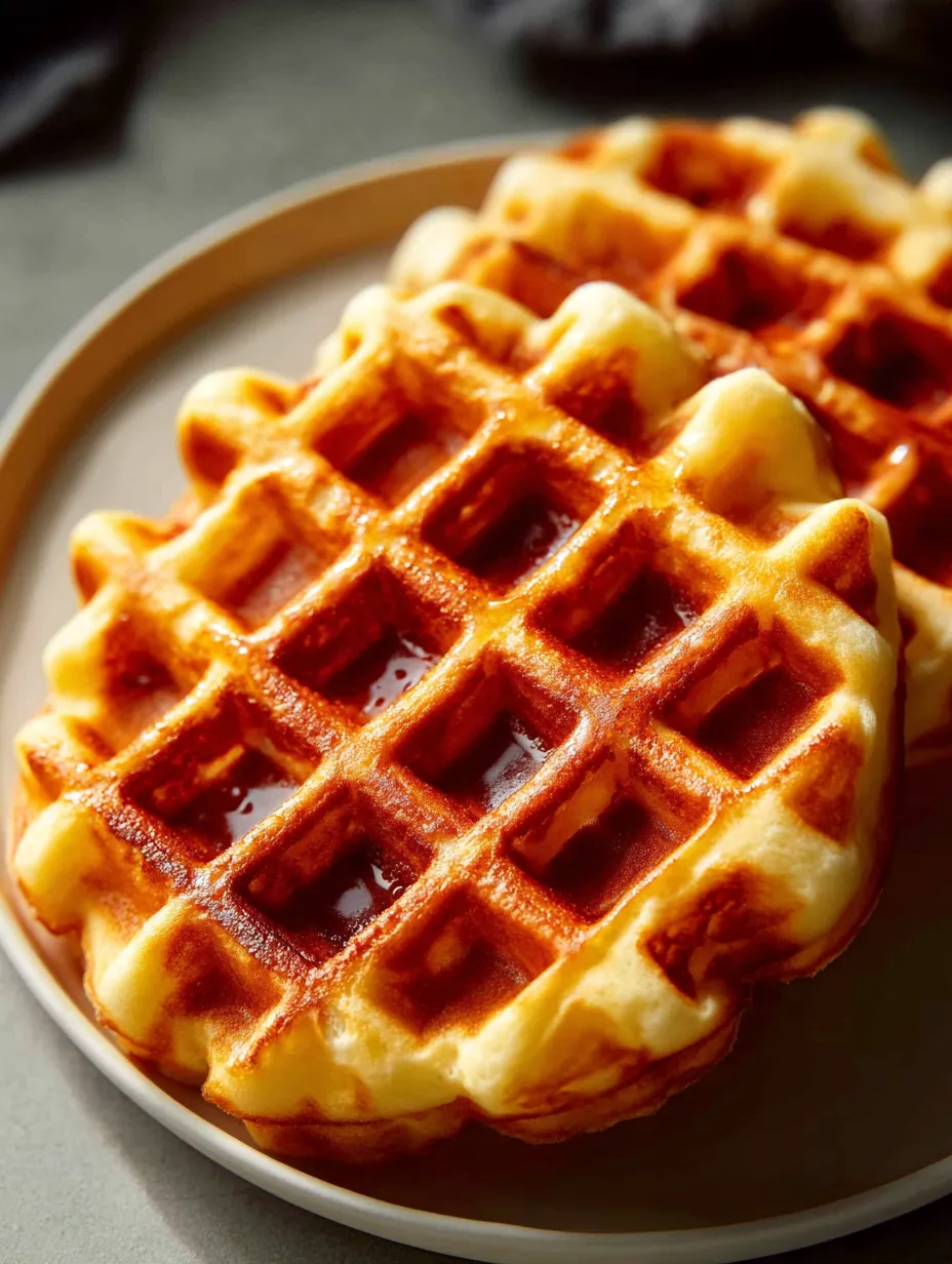 Una tarta blanca de waffles en un plato blanco.
