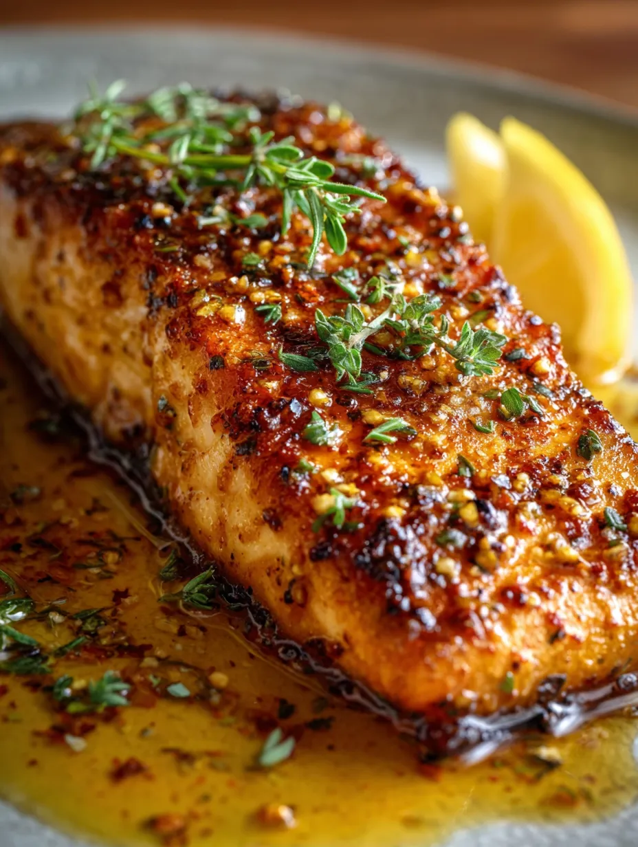 Un trozo de pescado preparado con especias sobre el plato.