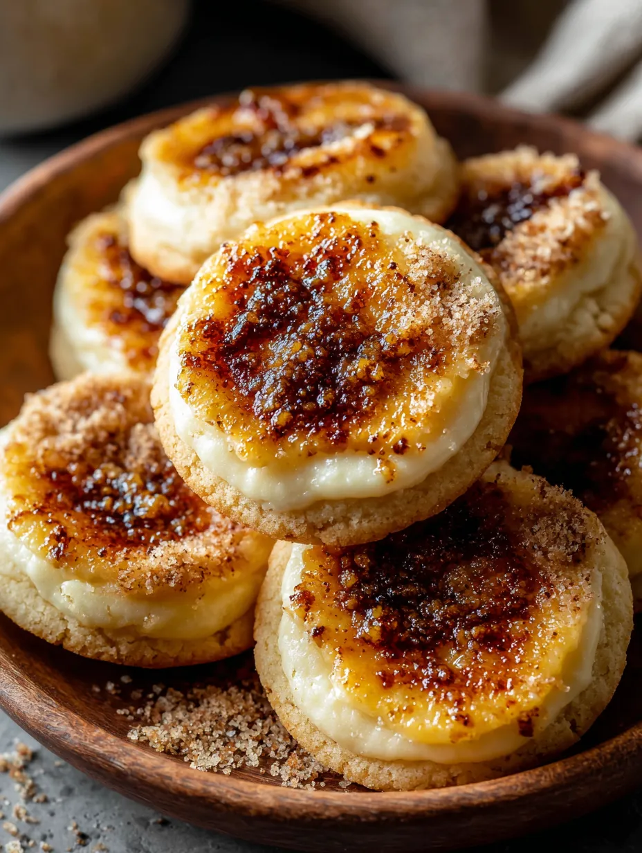 Una bandeja donde hay galletas rellenas de crema y cubiertas con caramelo brillante.