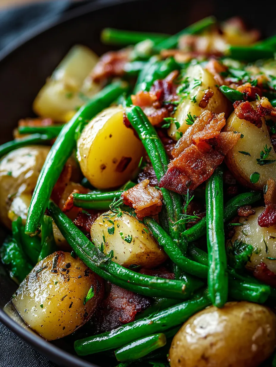 Foto de un platillo con bacon, papas, cebolla y pepinillos.