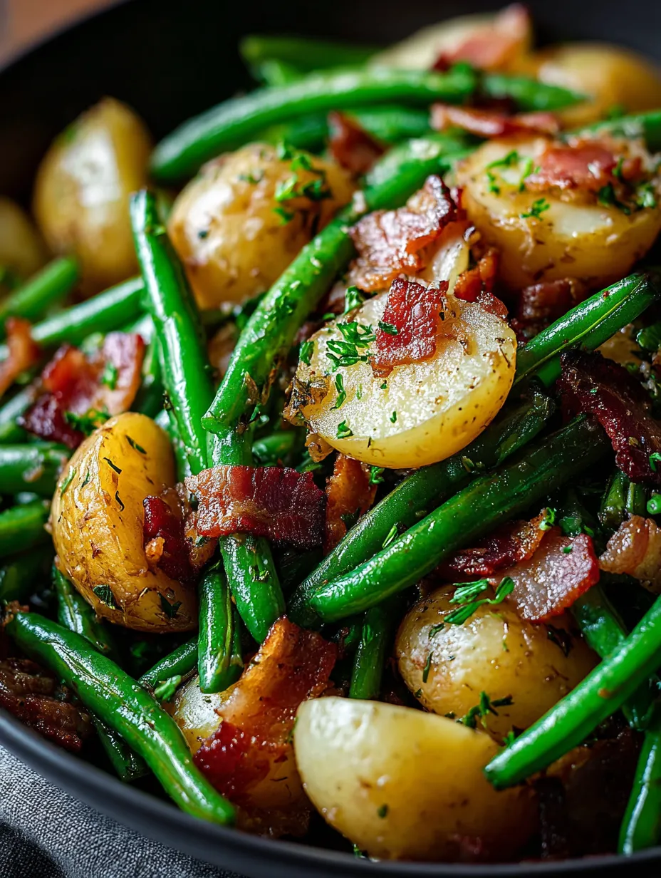 Una foto de un platillo con bacon, cebolla y pepinillos en una taza.