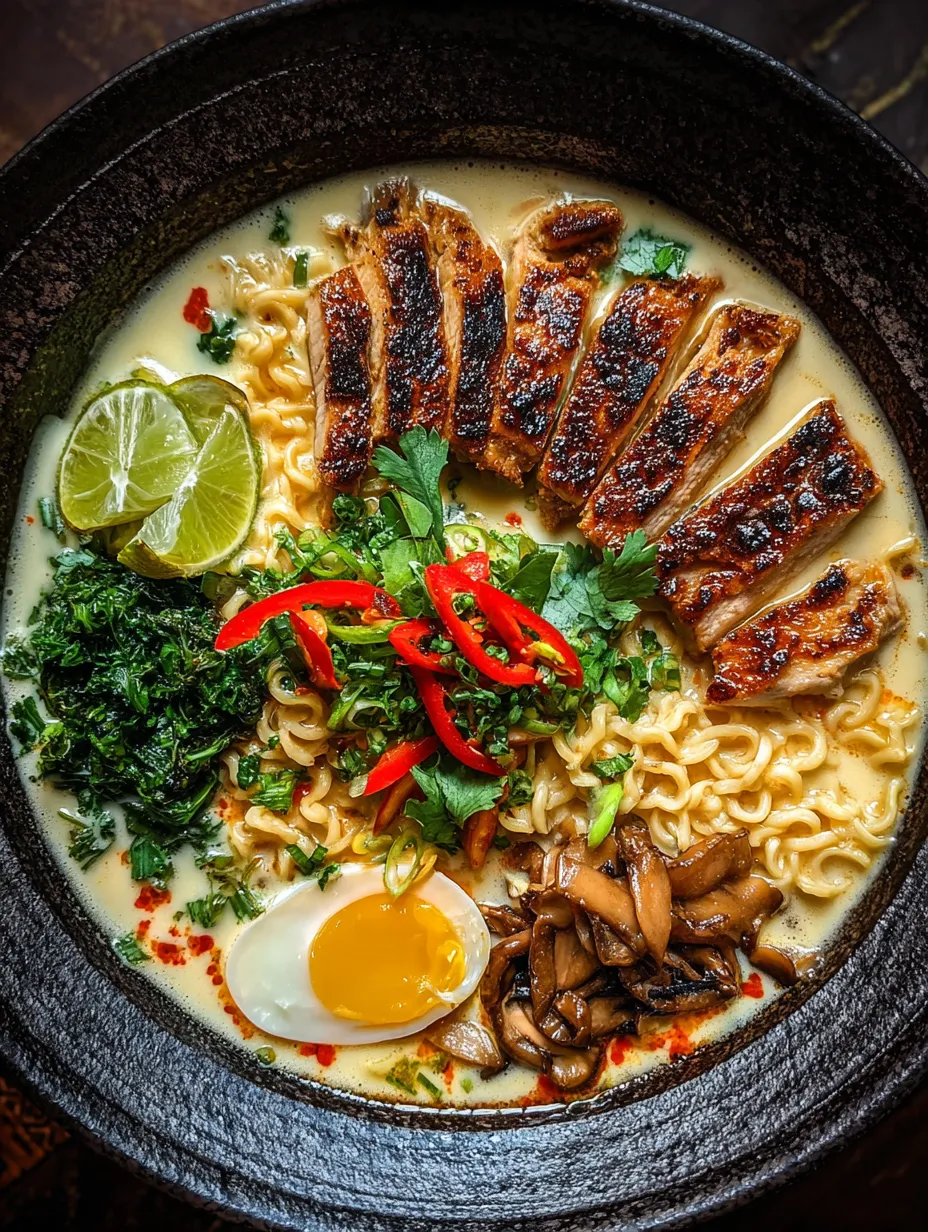 Una foto muestra una mezcla de ramen, setas, huevos y cebolla.