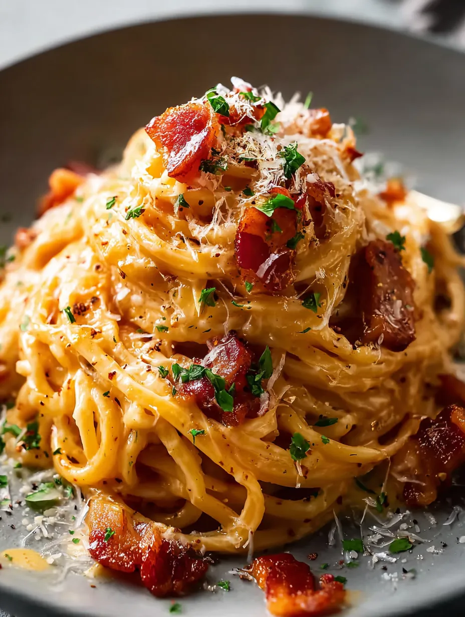 Fuente de pasta al horno con topping de bacon y parmesano.