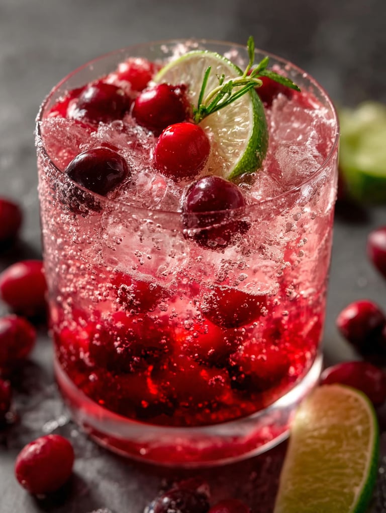 Vaso con cóctel burbujeante de arándanos.