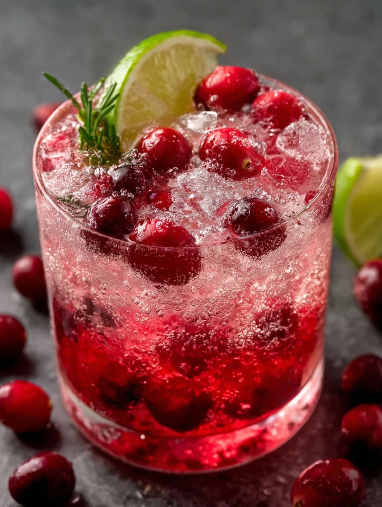 Vaso con bebida roja y arándanos dentro.