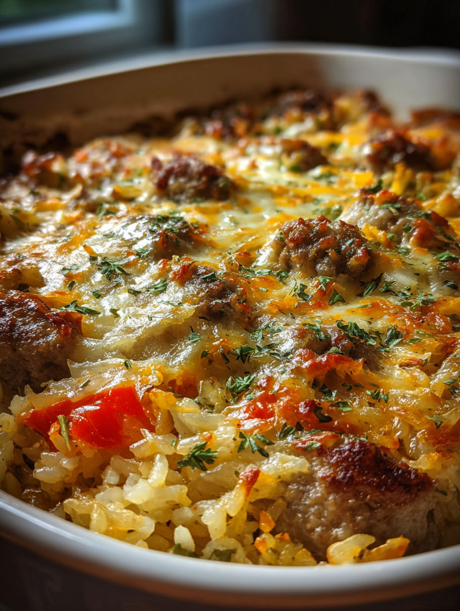 Un delicioso arroz con salchicha al horno.