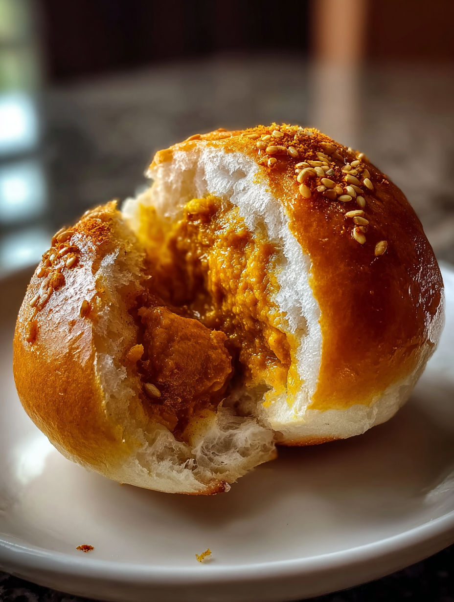Un bollo de curry japonés con un bocado faltante.