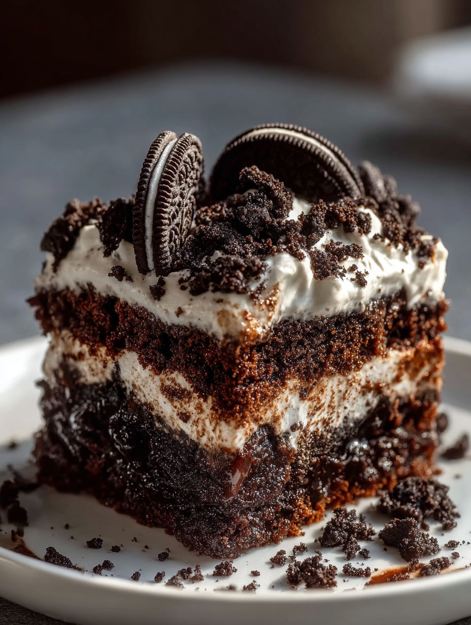 Una porción de pastel con Oreos.