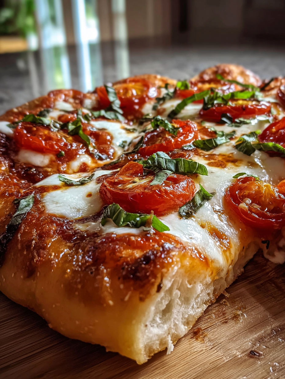 Un plano cercano de una pizza margherita.