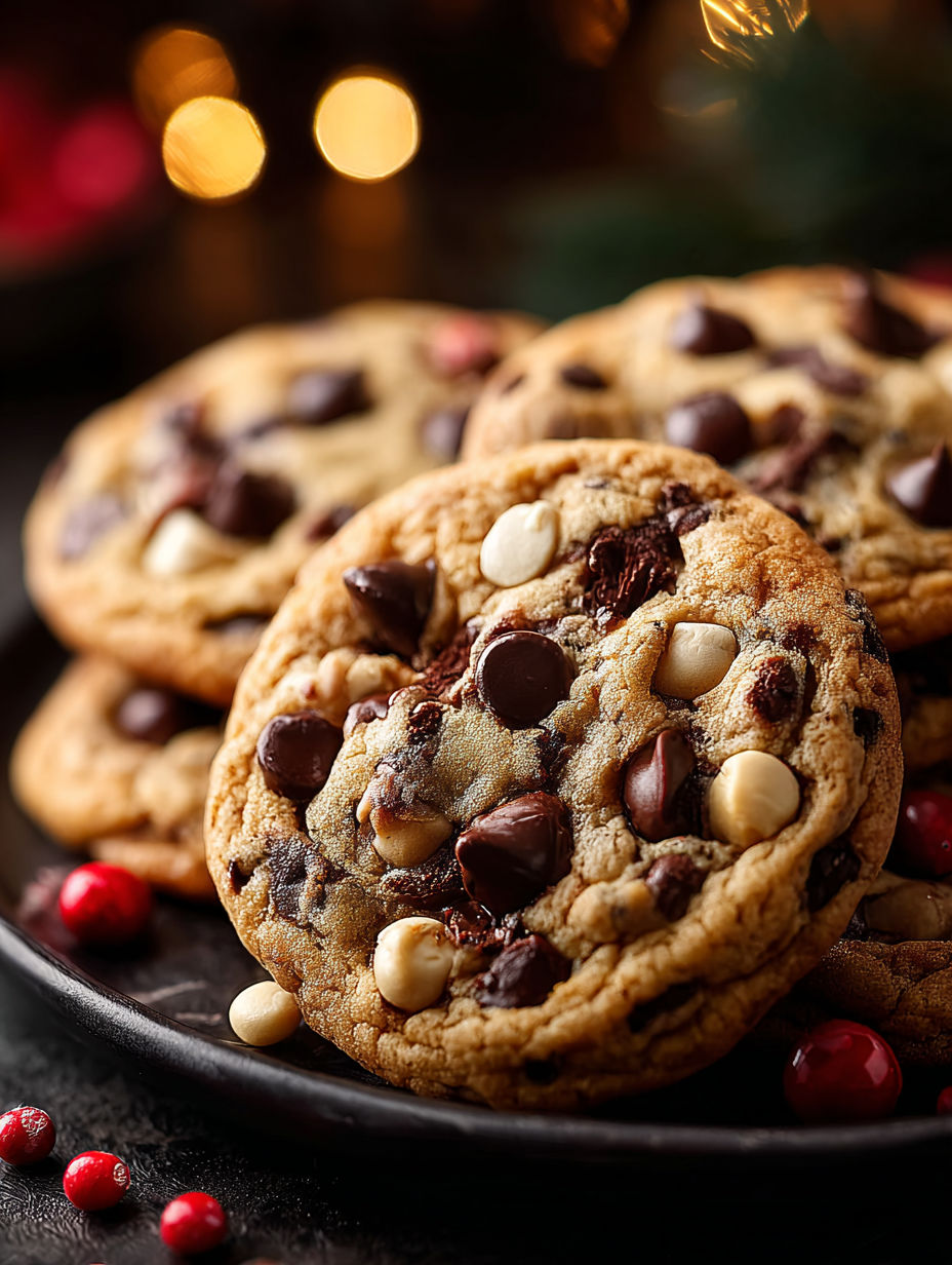 Un plato con galletas de chispas de chocolate.