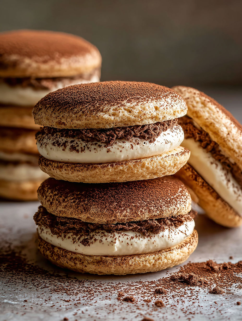 Galletas de tiramisú apiladas unas sobre otras.