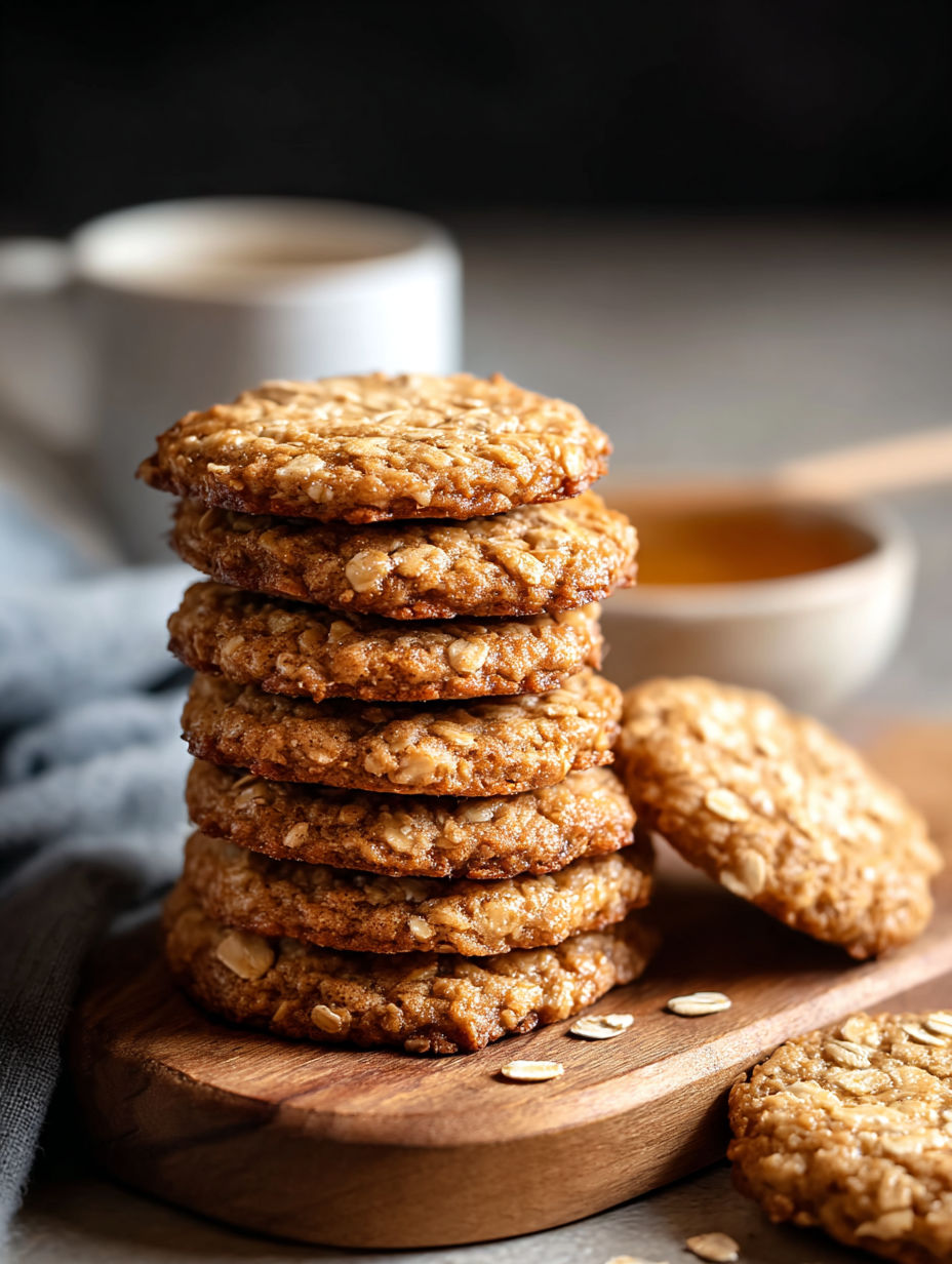 Una torre de ricas galletas de avena con miel.