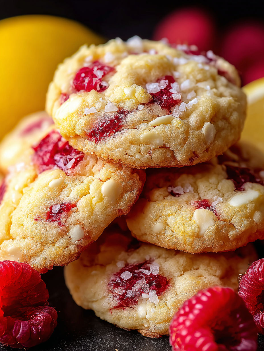 Una pila de galletas con sabor a limón y frambuesa.