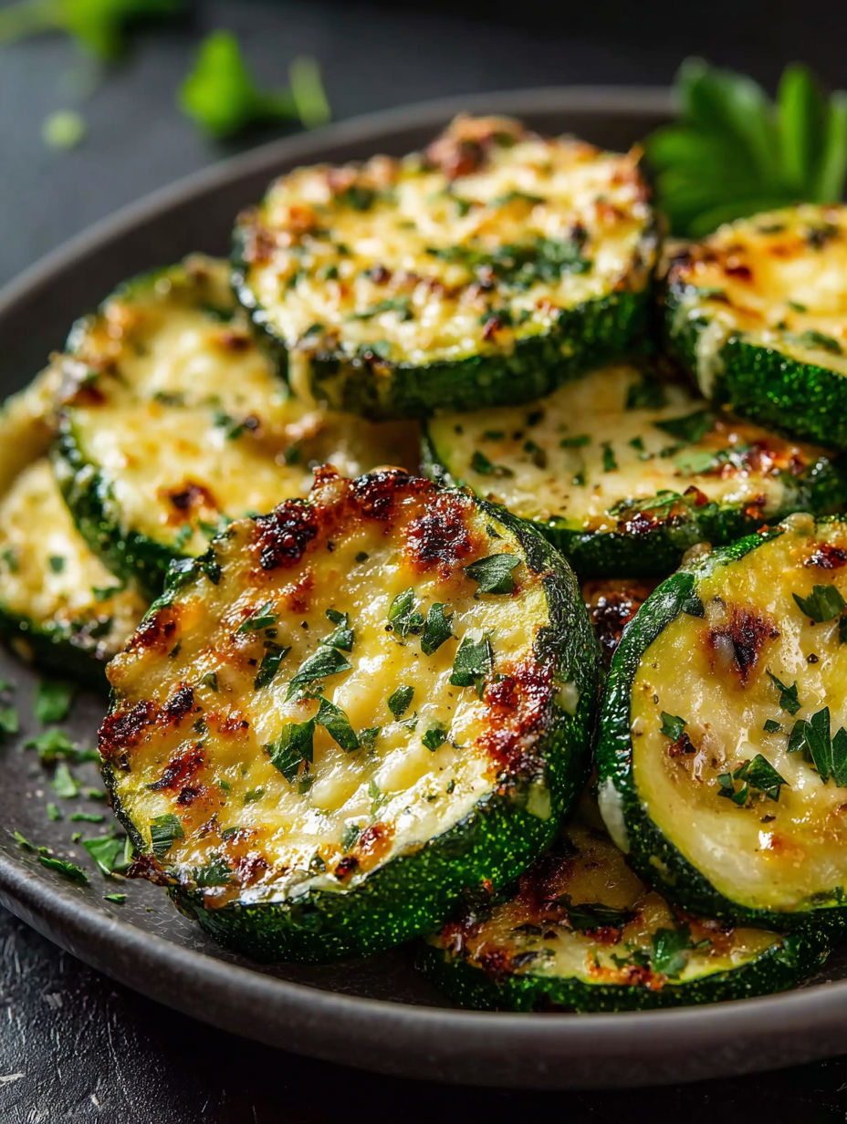 Tajadas de calabacín con ajo y queso en un plato.