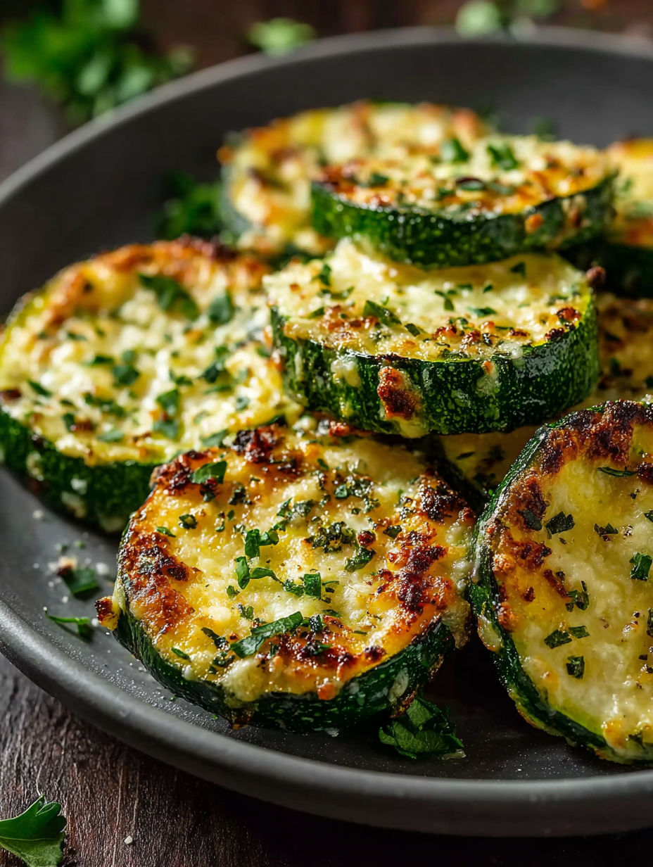 Plato con tajadas de calabacín y ajo.