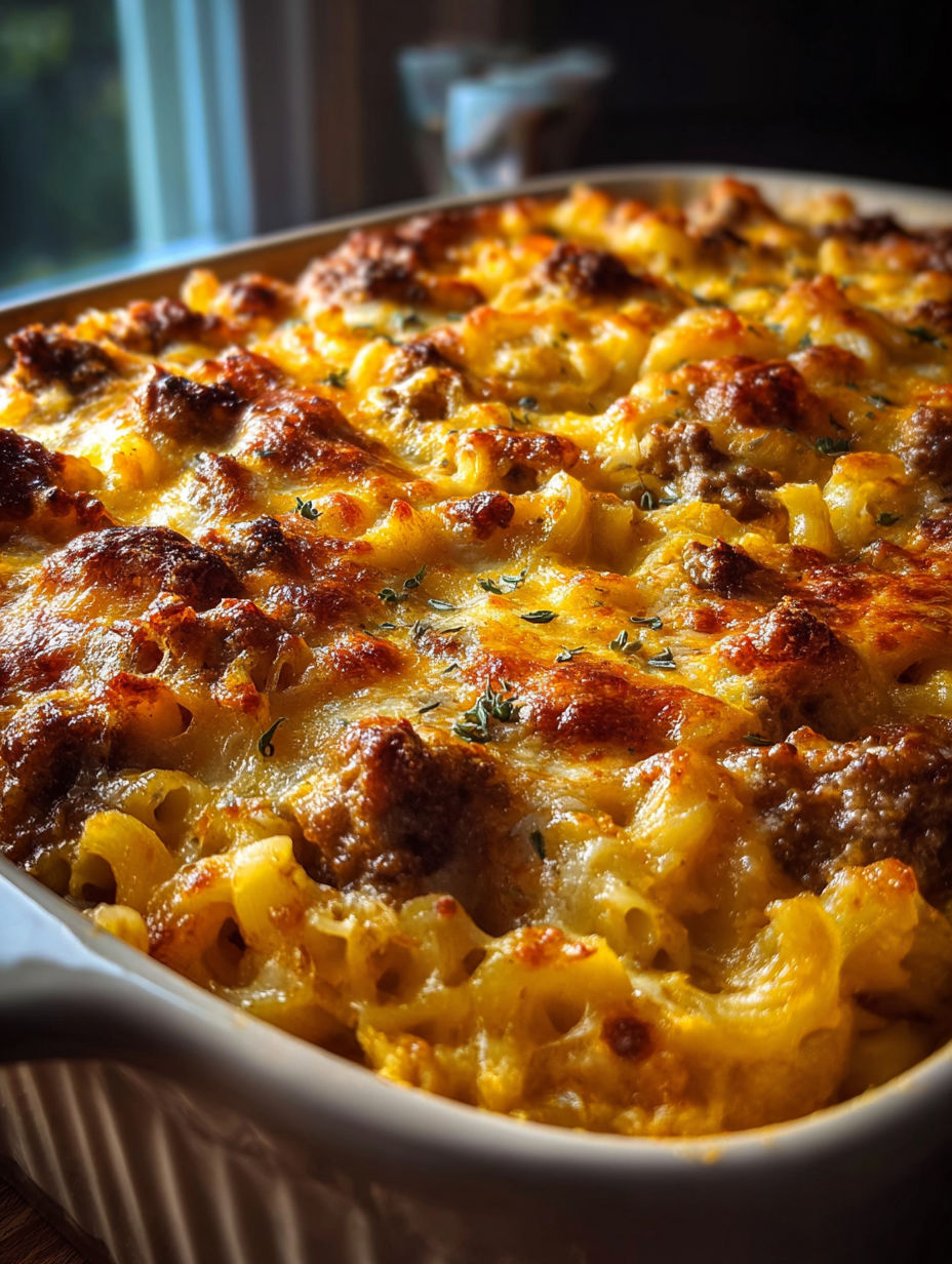 Plato de cazuela con carne y queso.