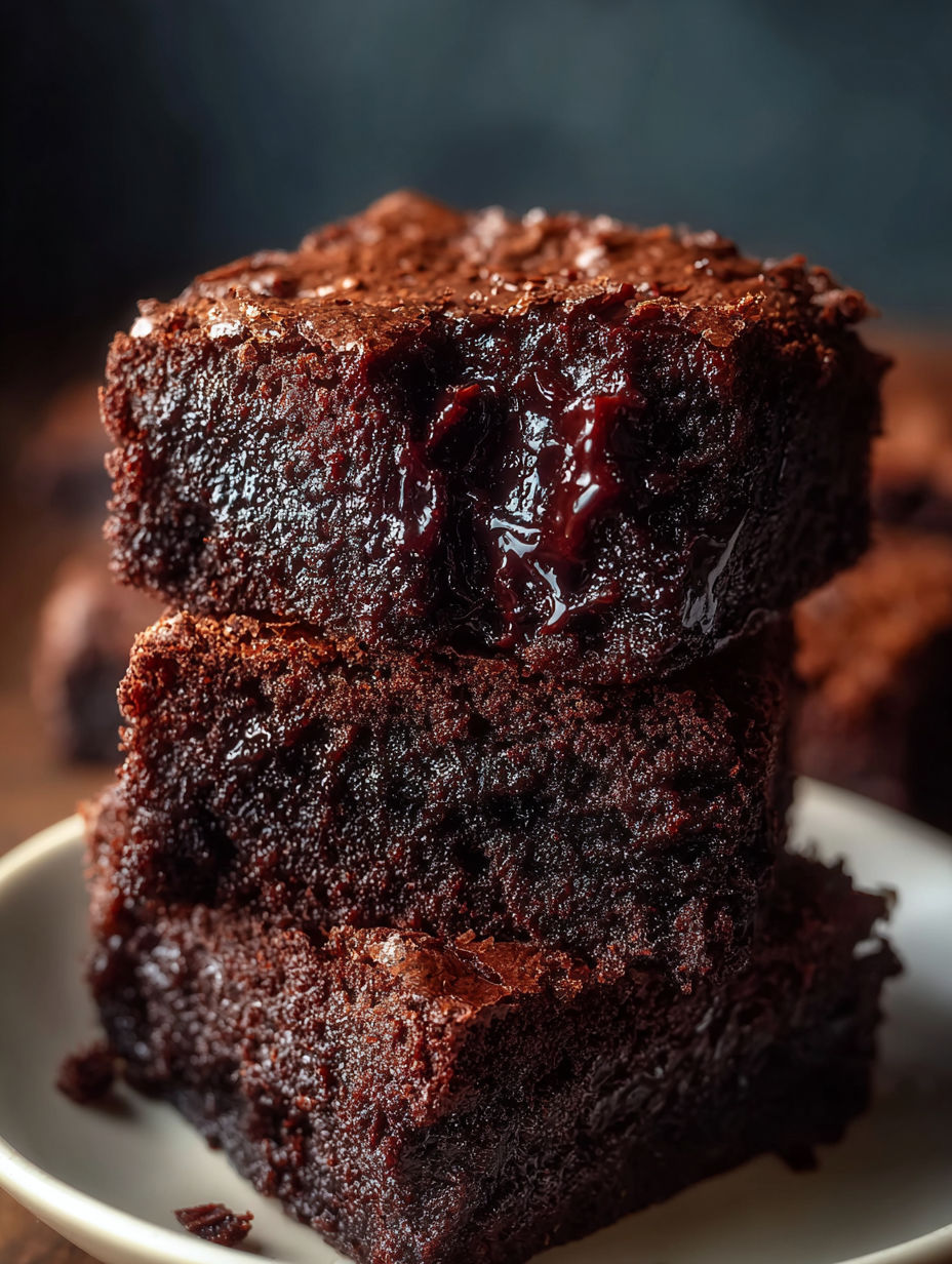 Una pila de brownies con cobertura de chocolate.