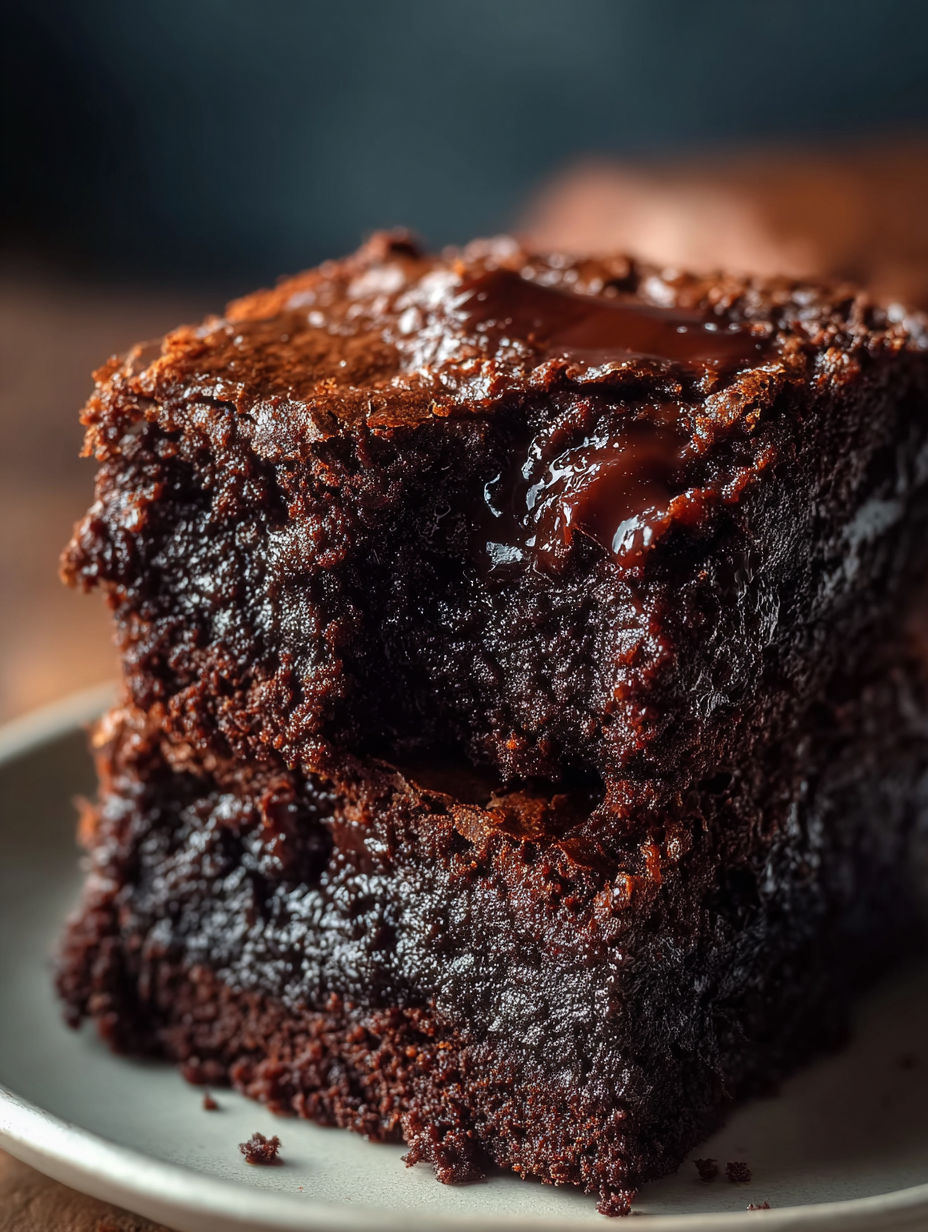 Una rebanada de pastel de chocolate con chorro de chocolate.