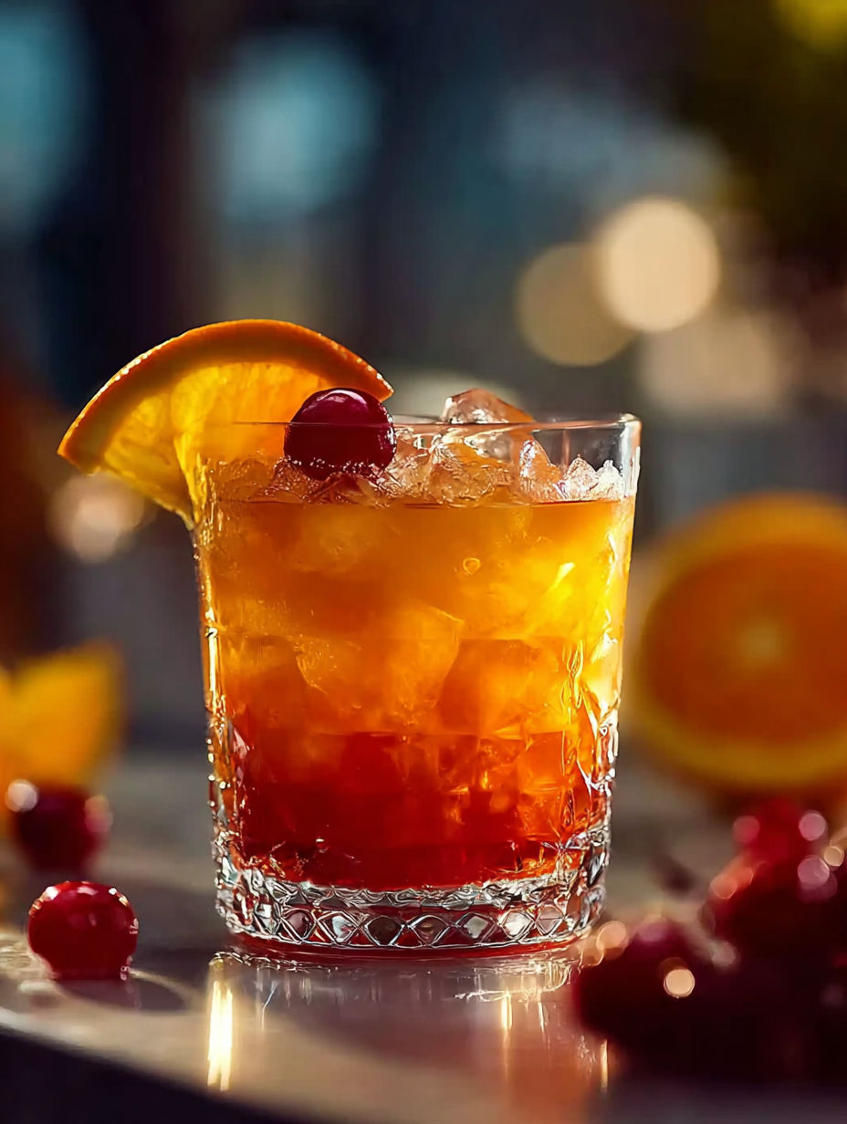 Un vaso de Tequila Sunset con una cereza encima.