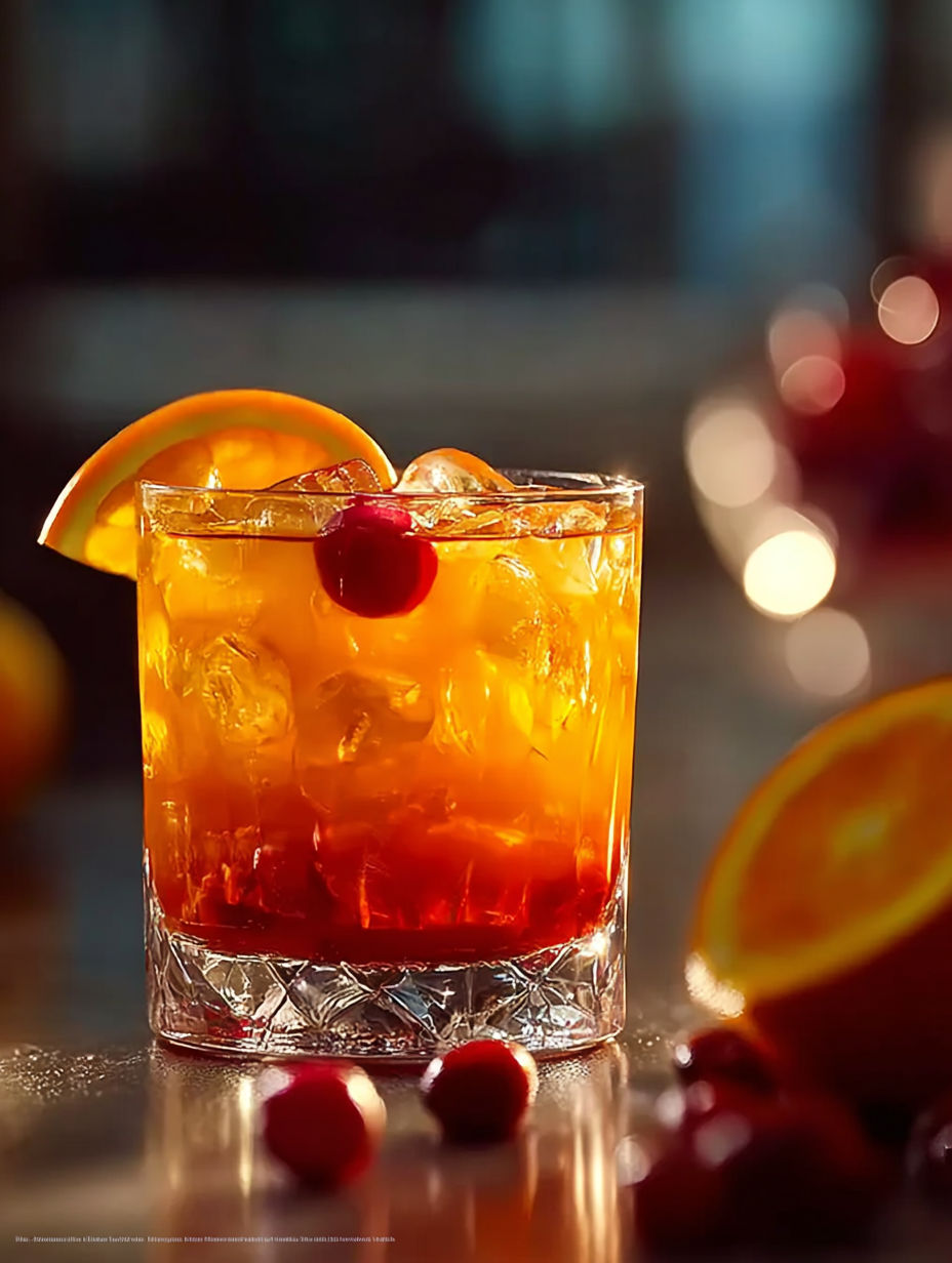 Un vaso de Tequila Sunset con una rodaja de naranja.