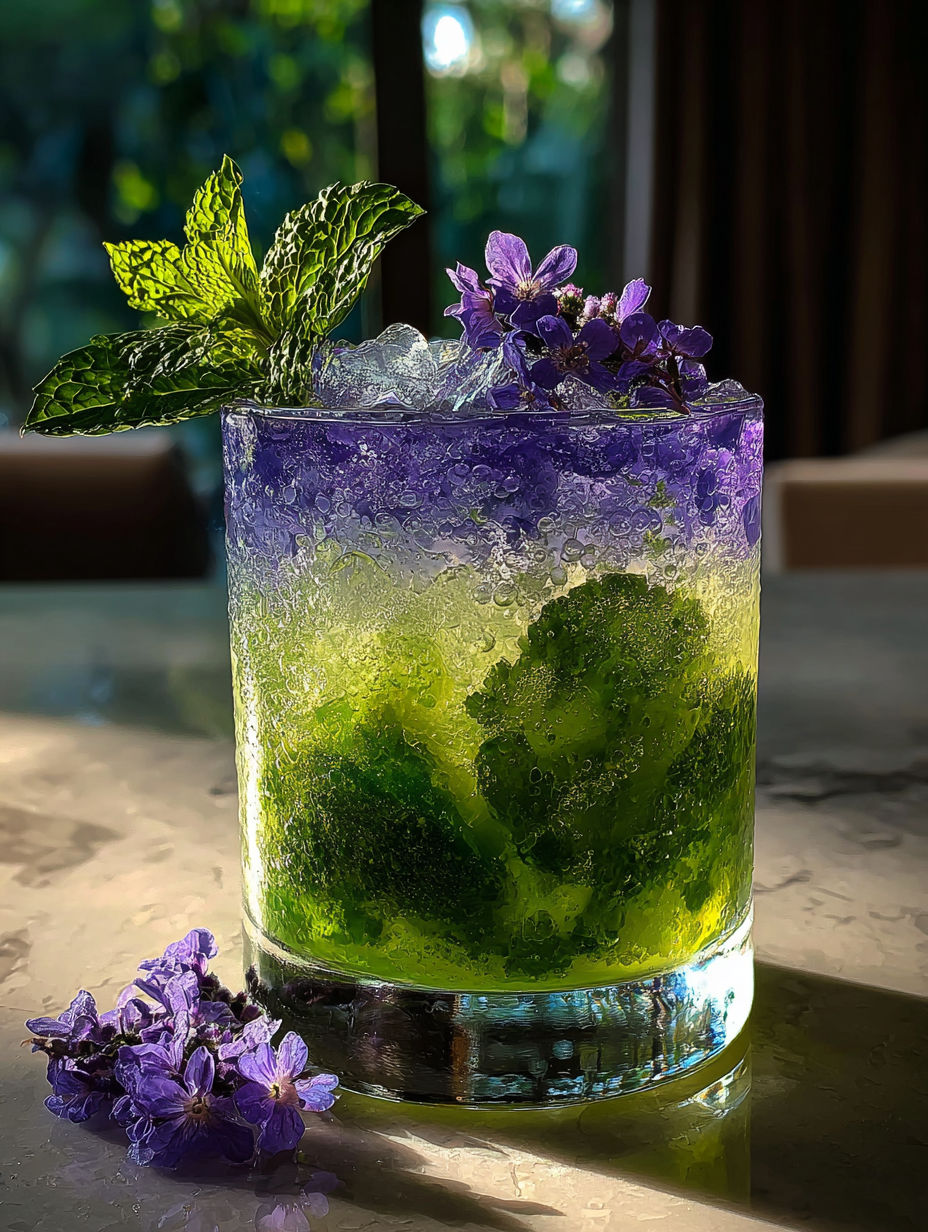 Un vaso de mojito de lavanda sin alcohol.