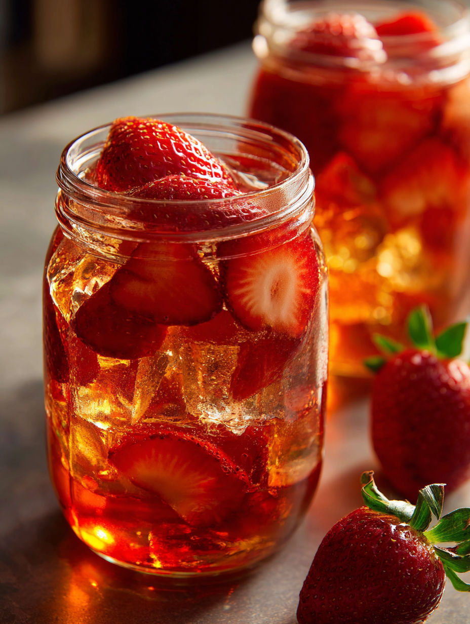 Un vaso con té dulce de fresa al estilo sureño.