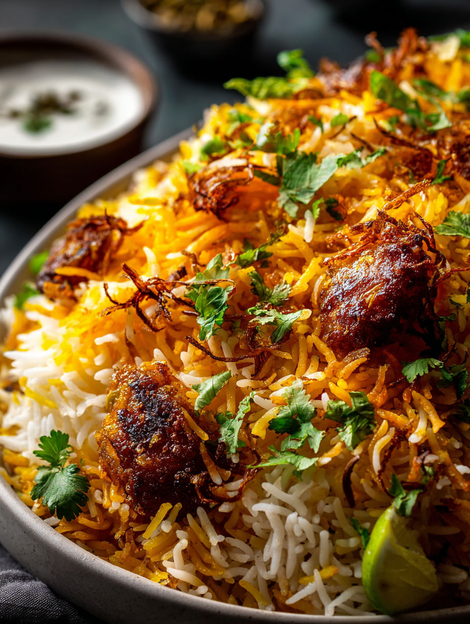 Un tazón de arroz con carne y verduras.