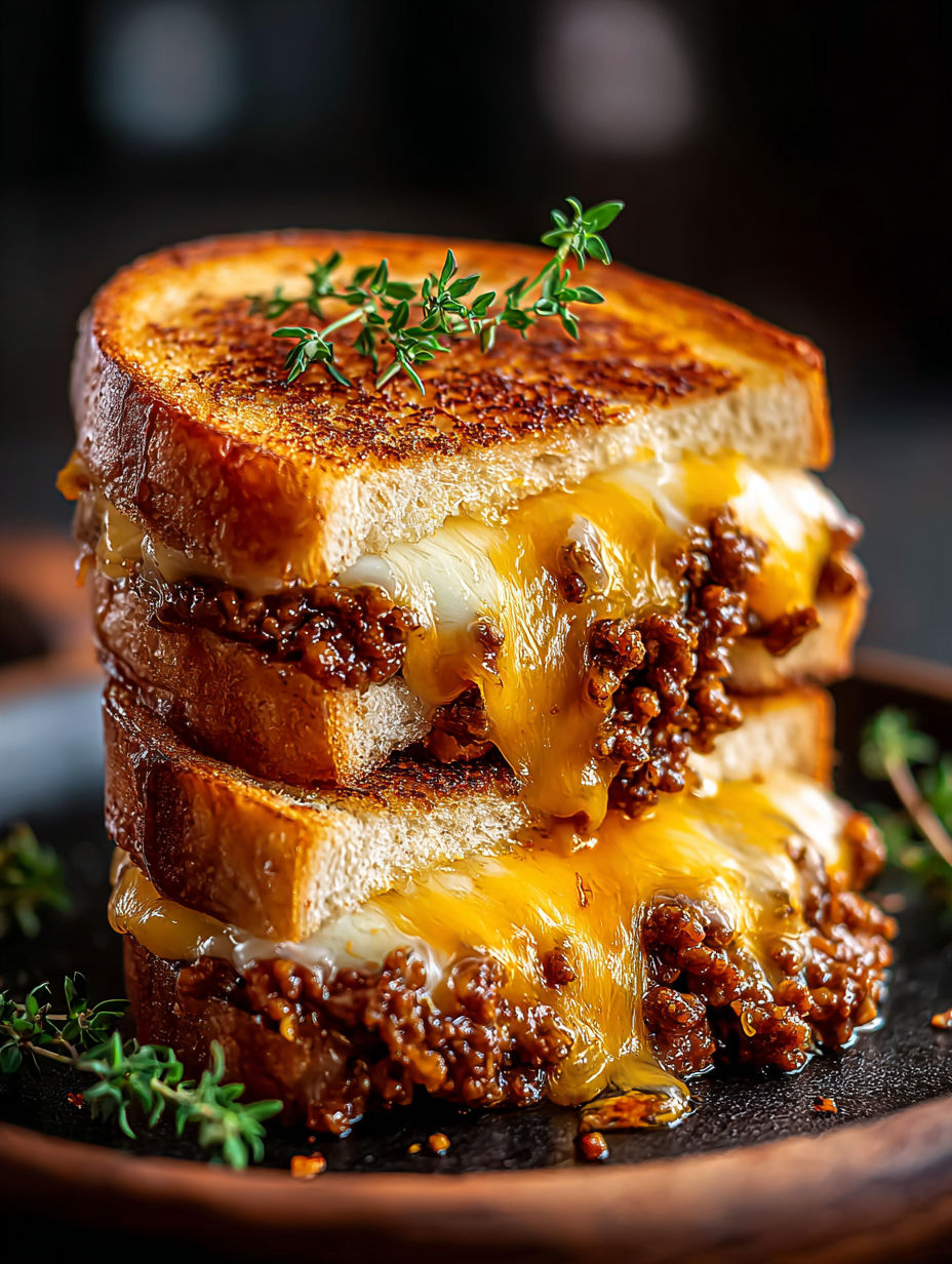Un sandwich de bife de vacío a la parrilla con queso y hierbas.
