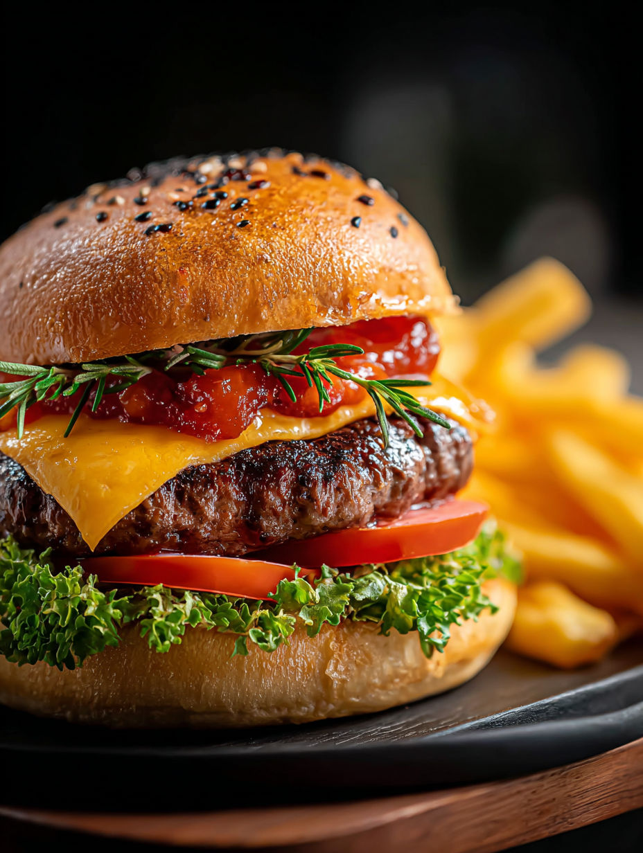 Una hamburguesa con lechuga y tomate en un pan.