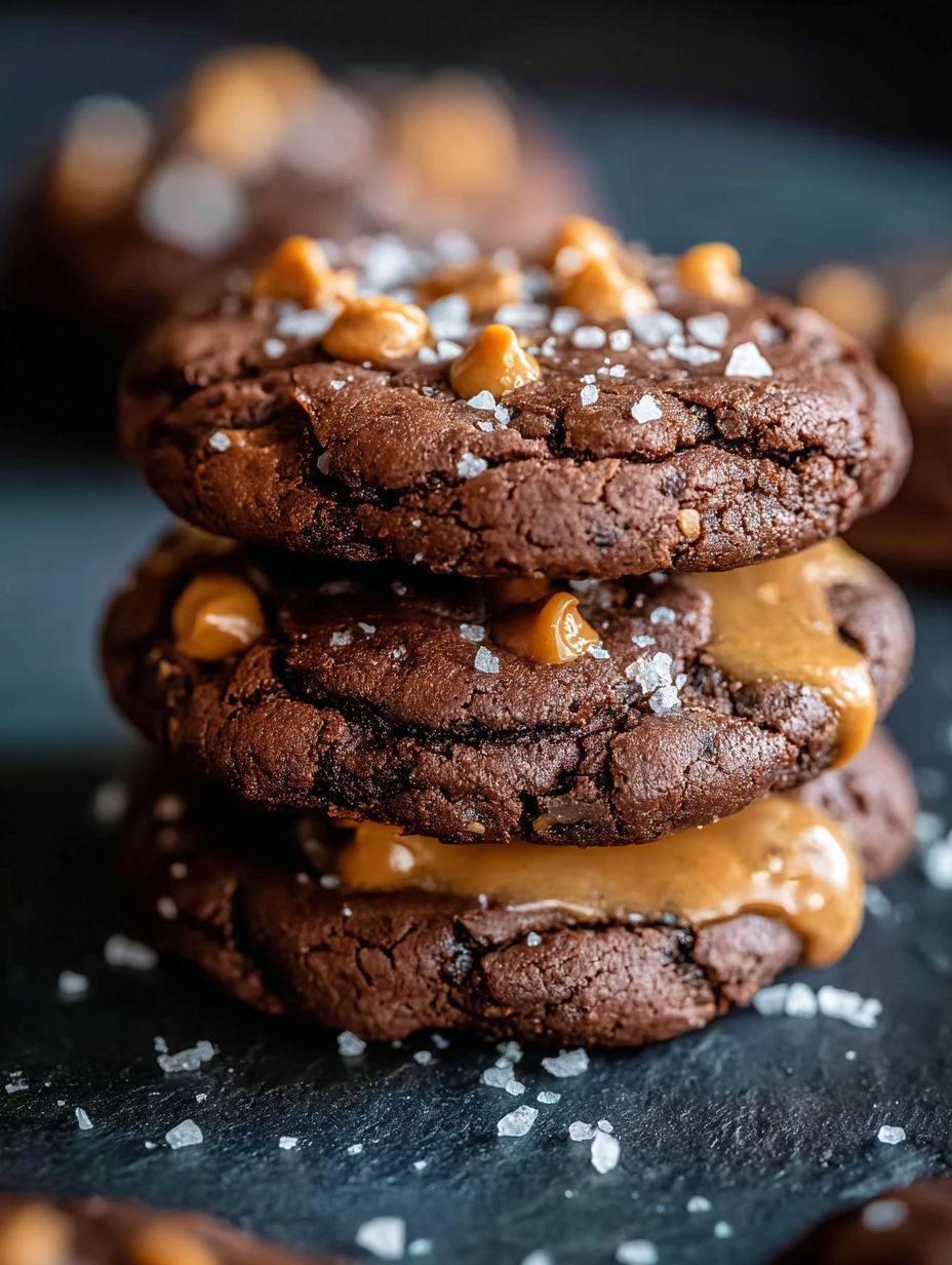 Galletas de doble chocolate con mantequilla de maní y sal.