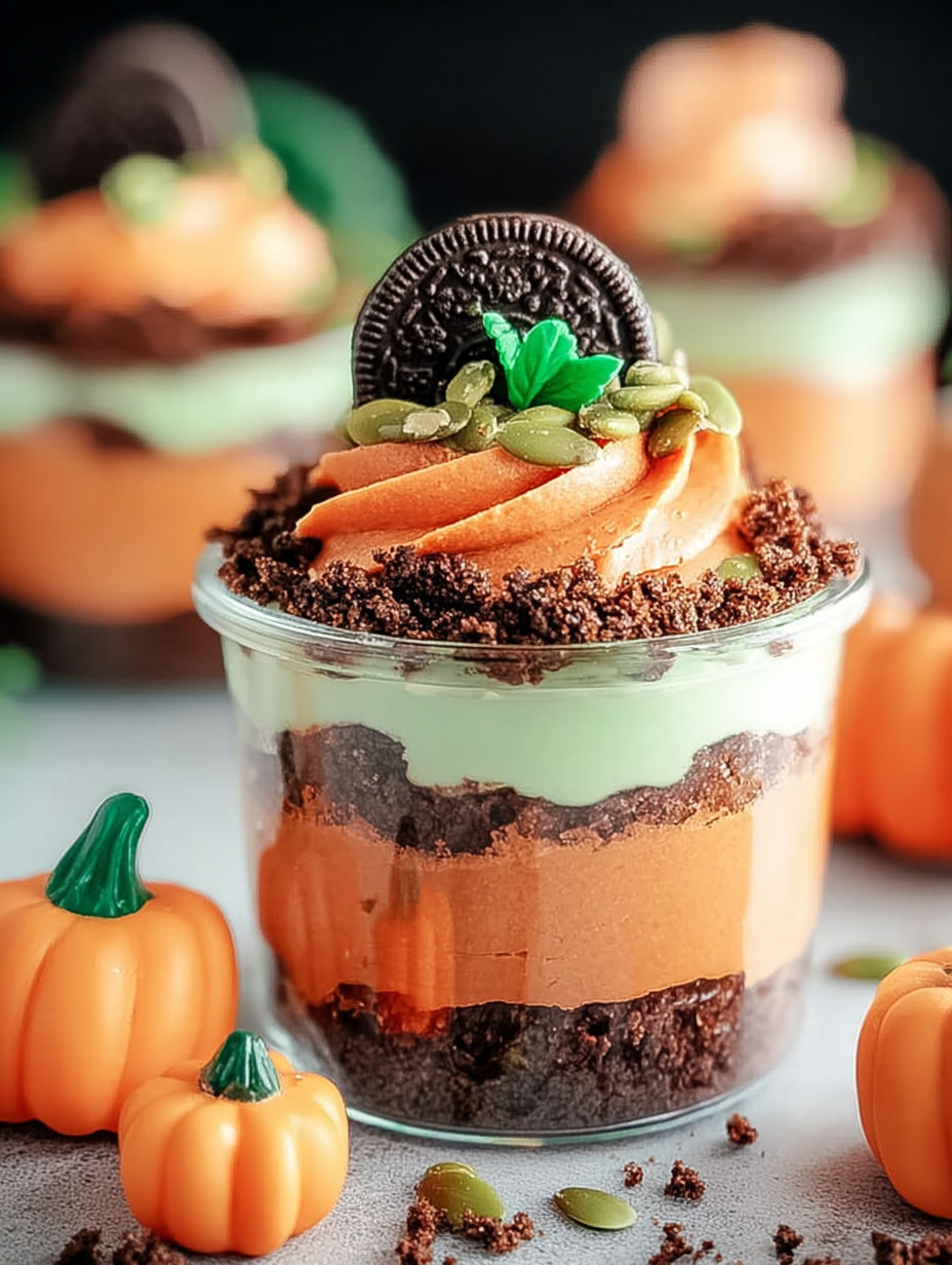 Un vaso con postre de calabaza con topping de migas de galleta.