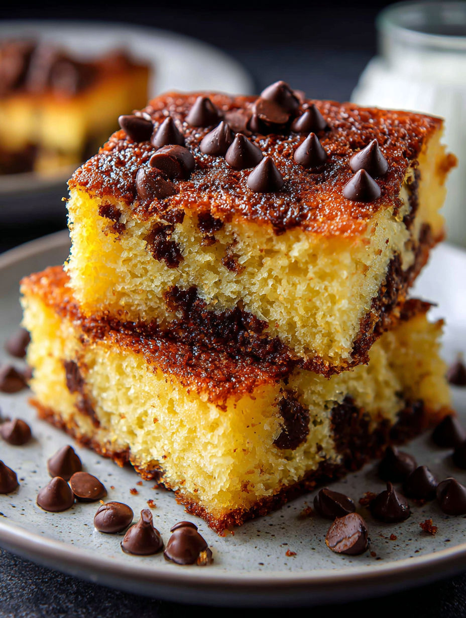 Una porción de bizcocho con chips de chocolate.