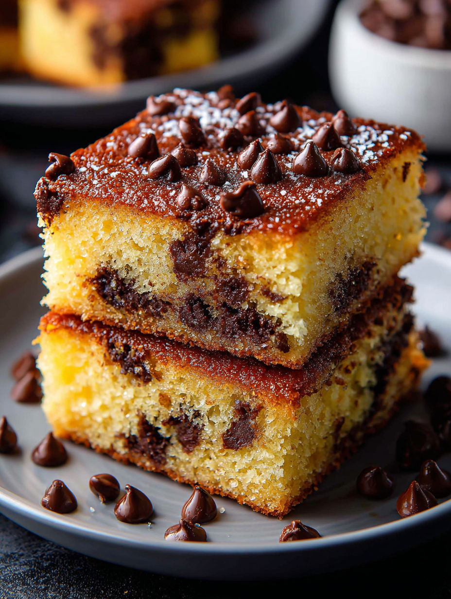 Una porción de pastel con chispas de chocolate.