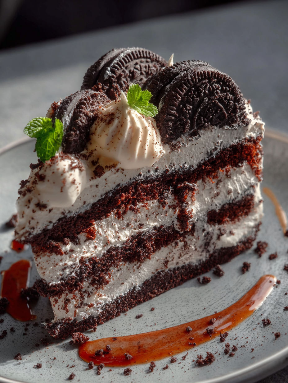 Una rebanada de tarta Oreo chocolate