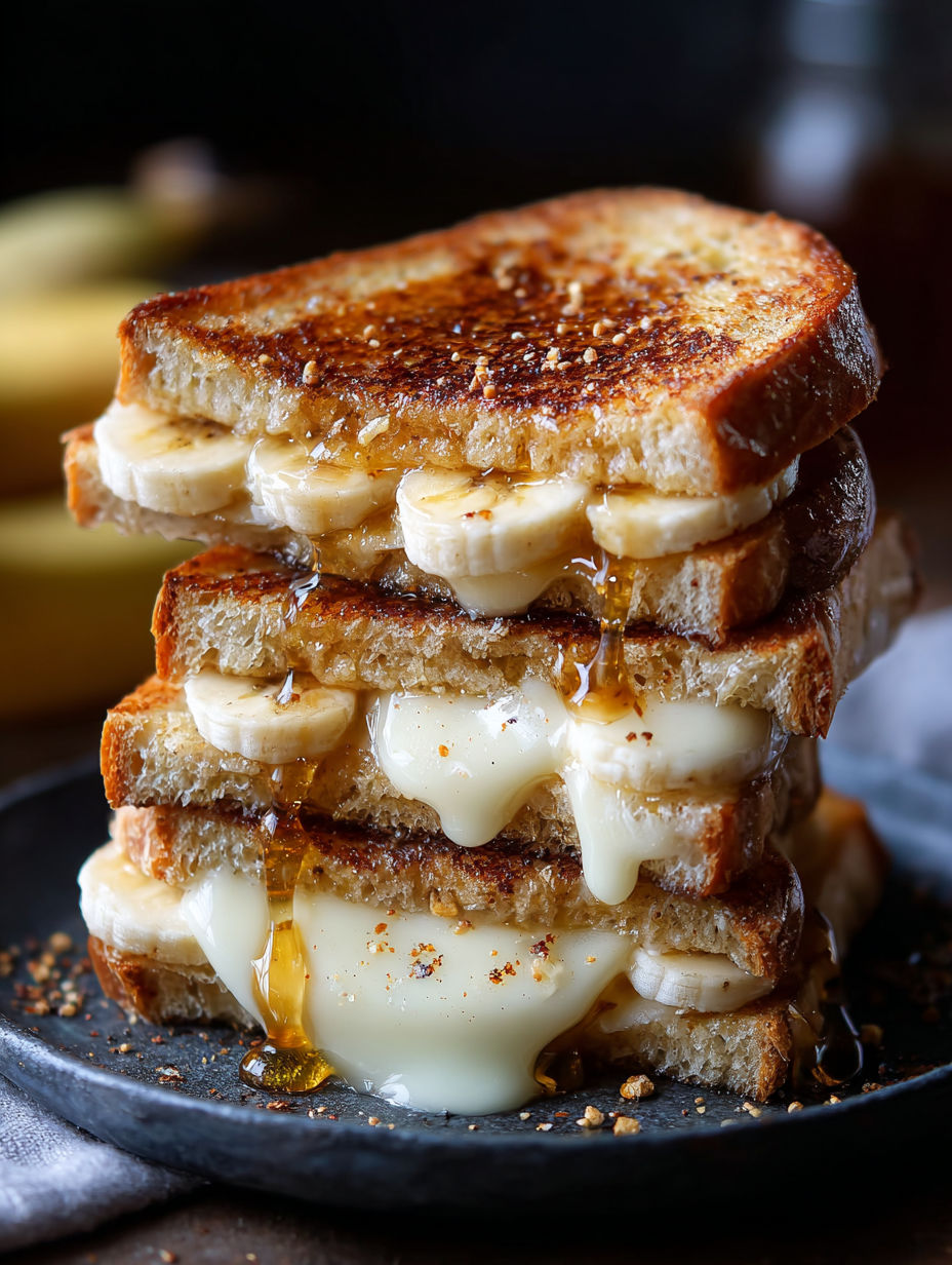 Una pila de sándwiches de plátano y queso.