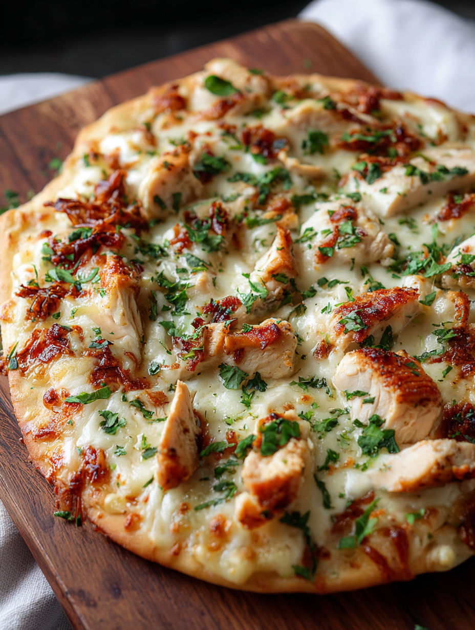 Flatbread con pollo y queso.