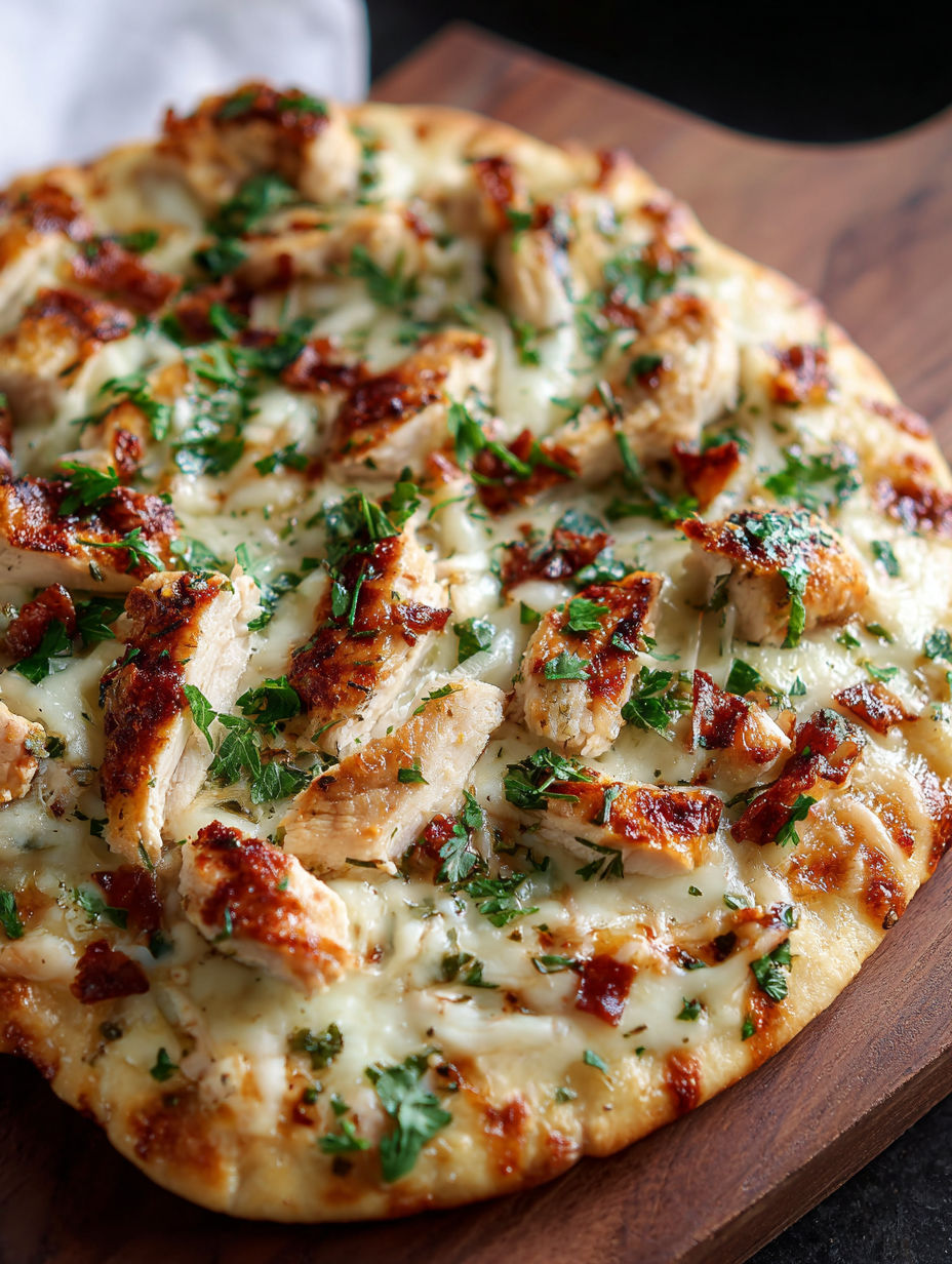 Pizza con pollo y queso.