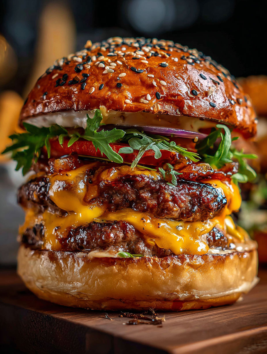 Una hamburguesa grande con lechuga, tomate y queso.