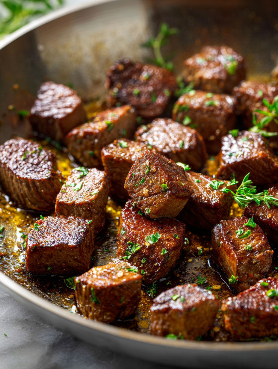 Sartén con bocados de carne.