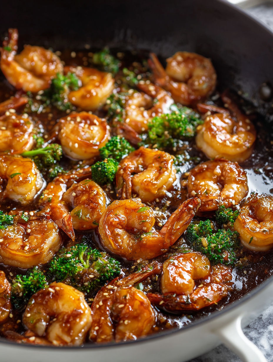 Platillo de camarones con salsa marrón