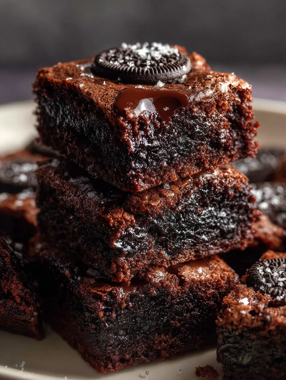 Una pila de brownies con Oreo.
