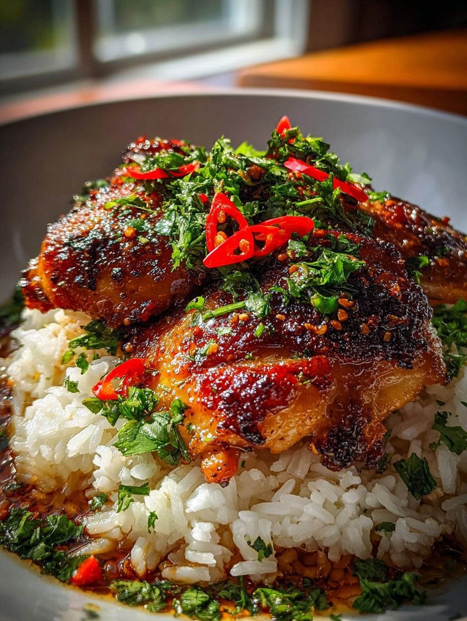 Pollo Maple Picante con arroz de coco.