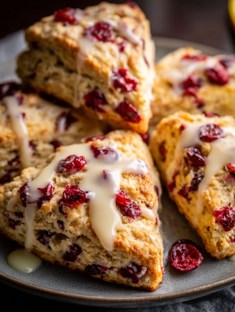 Un plato con scones de naranja y arándanos.