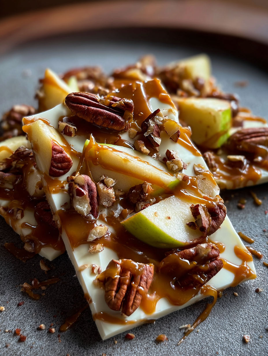 Primer plano de corteza de manzana y caramelo.