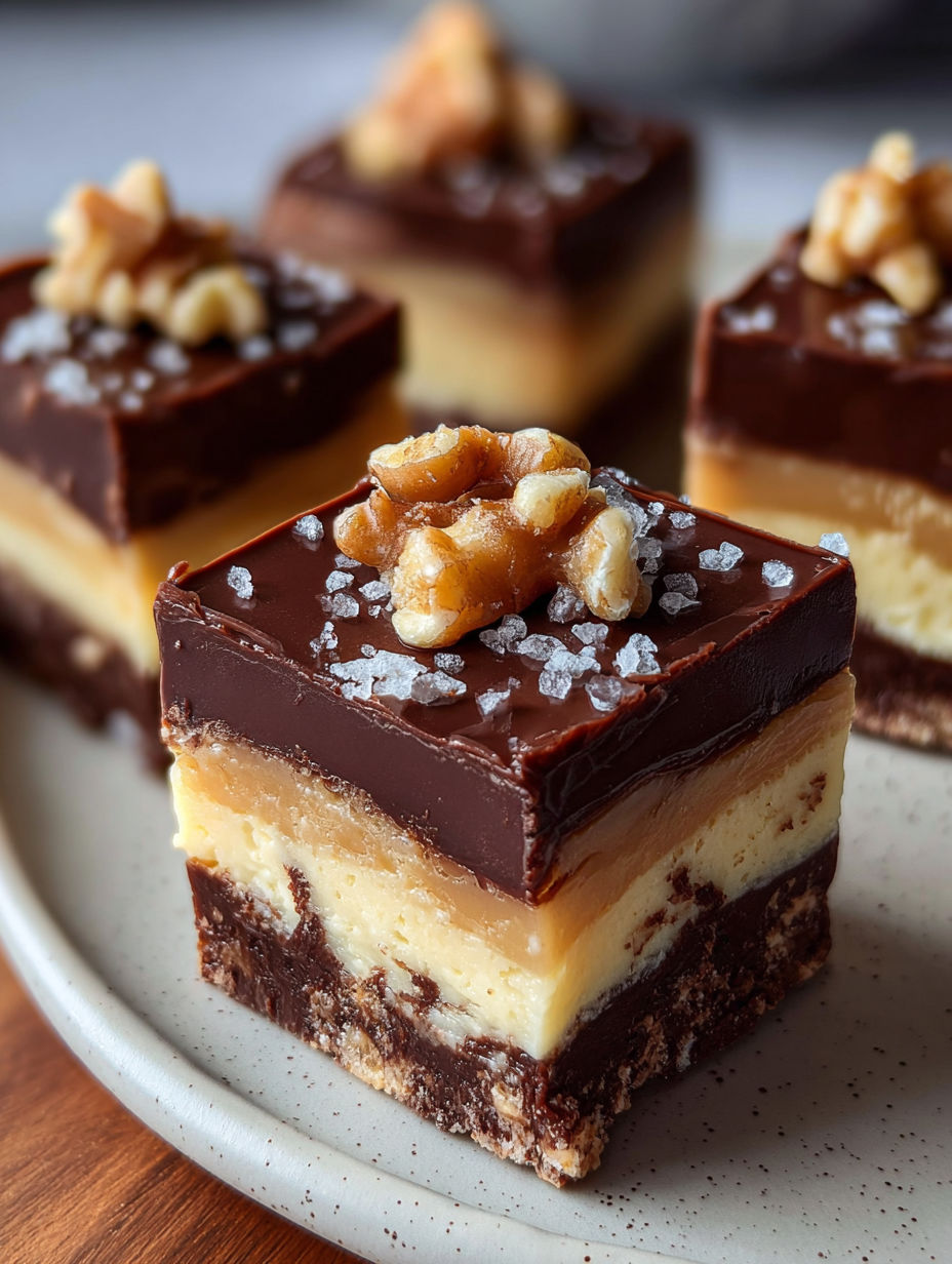 Un cuadrado de pastel de chocolate con nueces encima.