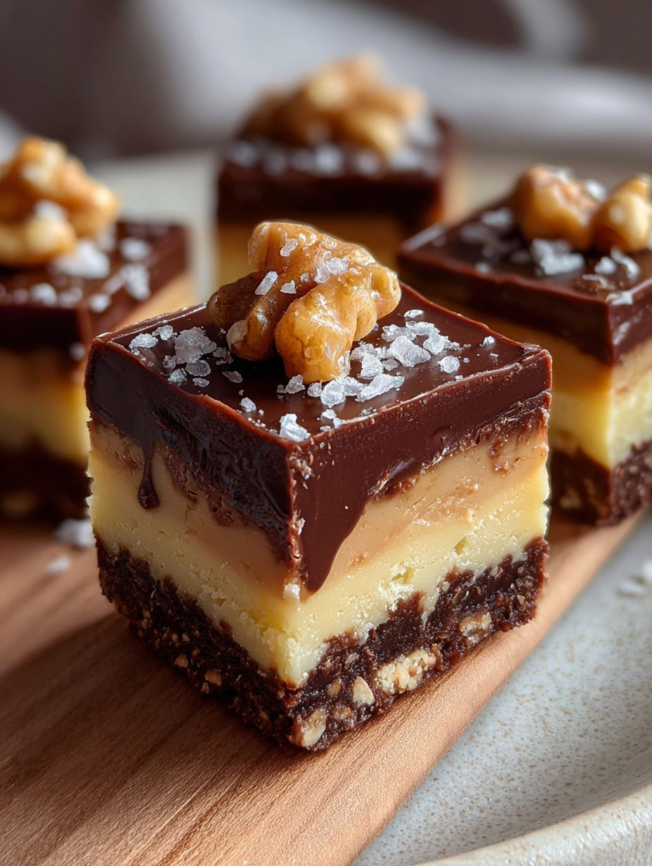 Un trozo de fudge Boston cream con nueces encima.