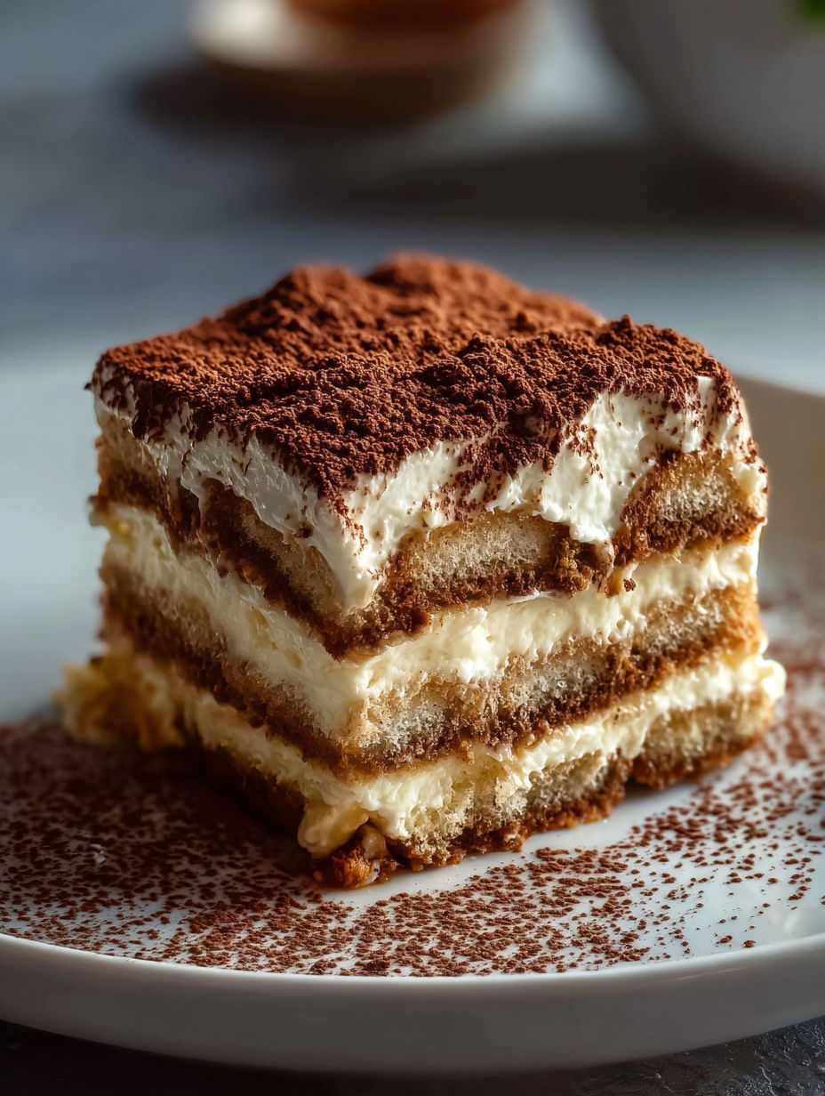 Una porción de tiramisu suave.