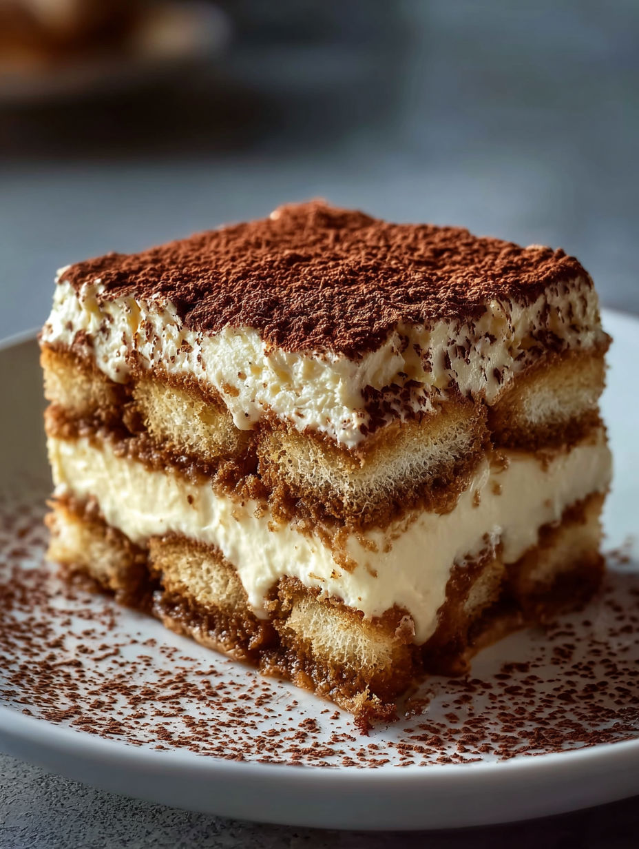 Una porción de tiramisú fácil.
